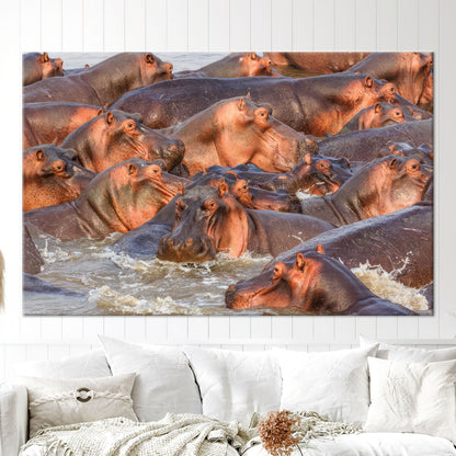 Wildlife Hippos Loft Her Canvas Print