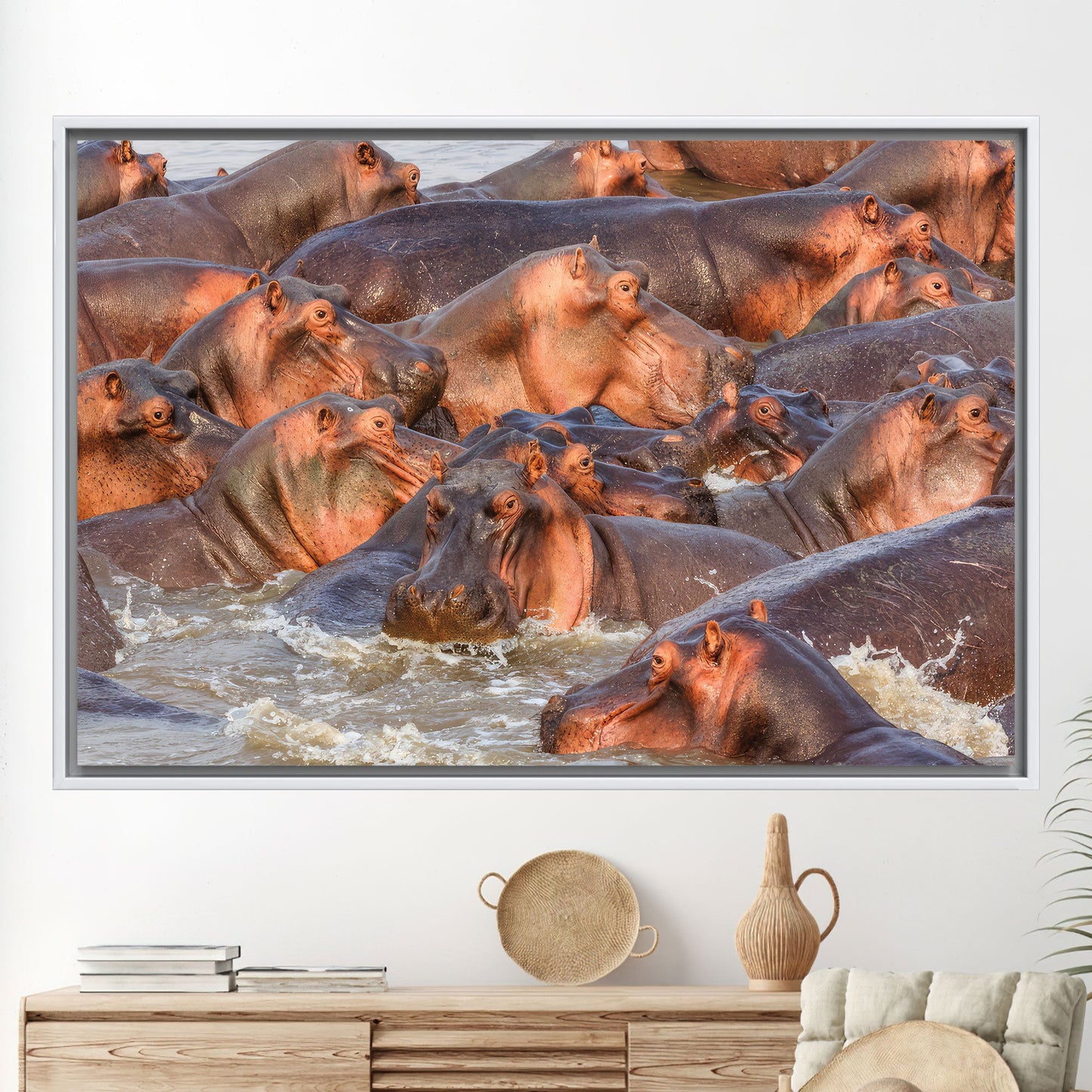Wildlife Hippos Loft Her Canvas Print