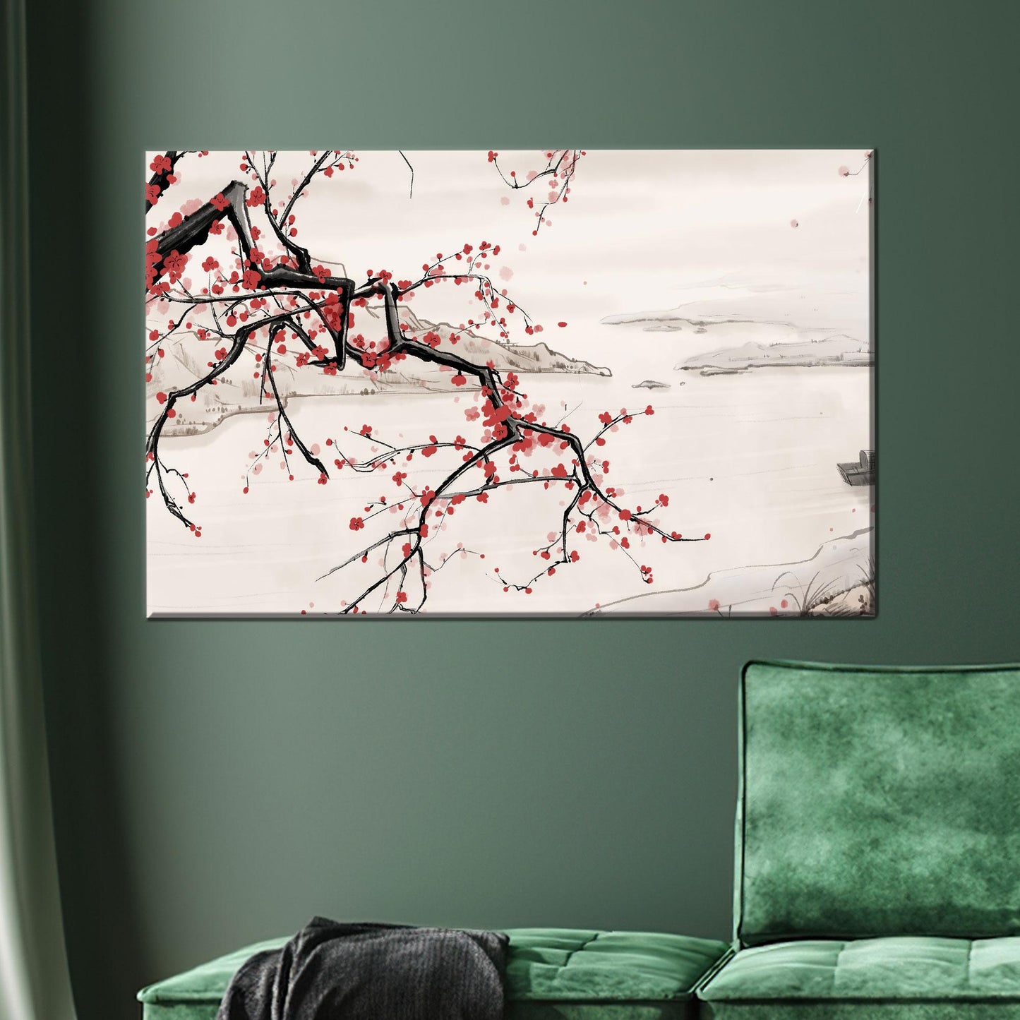 Cherry Blossom Branch Japanese Ink Canvas Print
