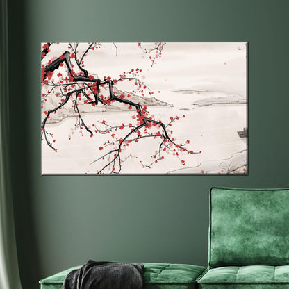 Cherry Blossom Branch Japanese Ink Canvas Print