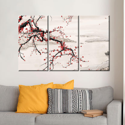 Cherry Blossom Branch Japanese Ink Canvas Print