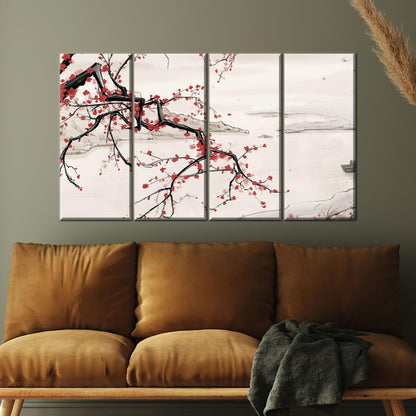 Cherry Blossom Branch Japanese Ink Canvas Print