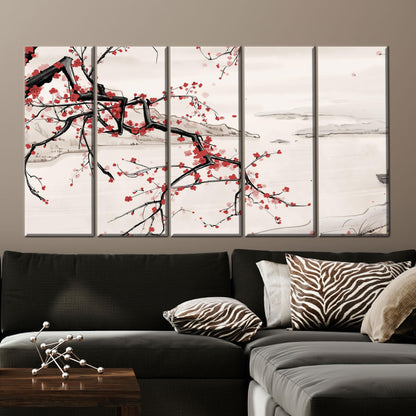 Cherry Blossom Branch Japanese Ink Canvas Print