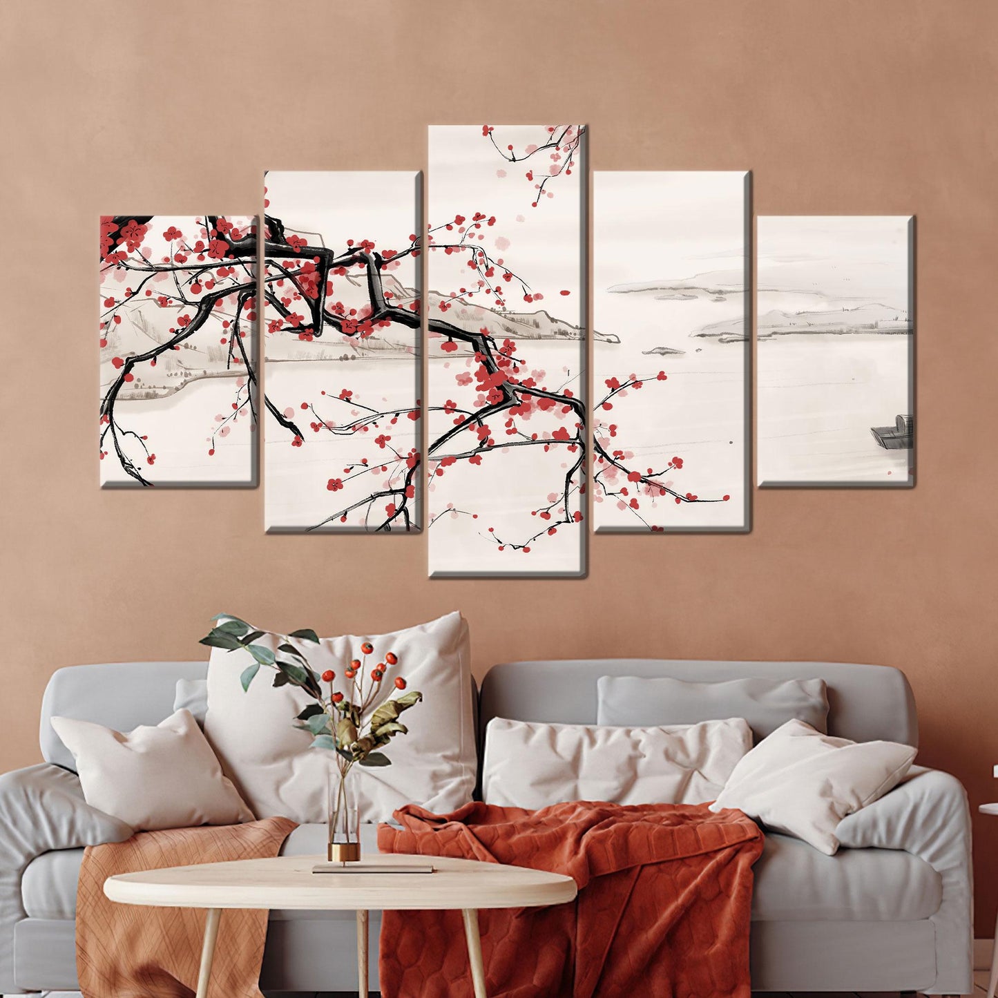 Cherry Blossom Branch Japanese Ink Canvas Print