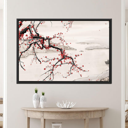 Cherry Blossom Branch Japanese Ink Canvas Print