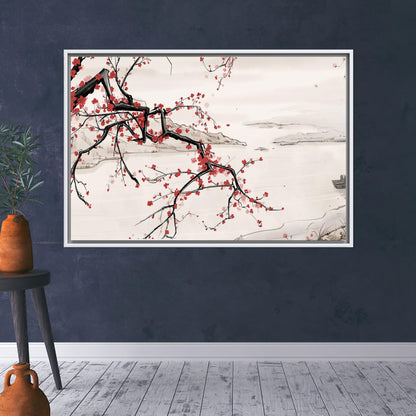 Cherry Blossom Branch Japanese Ink Canvas Print