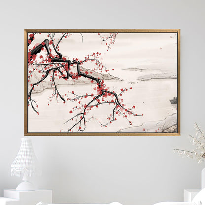 Cherry Blossom Branch Japanese Ink Canvas Print