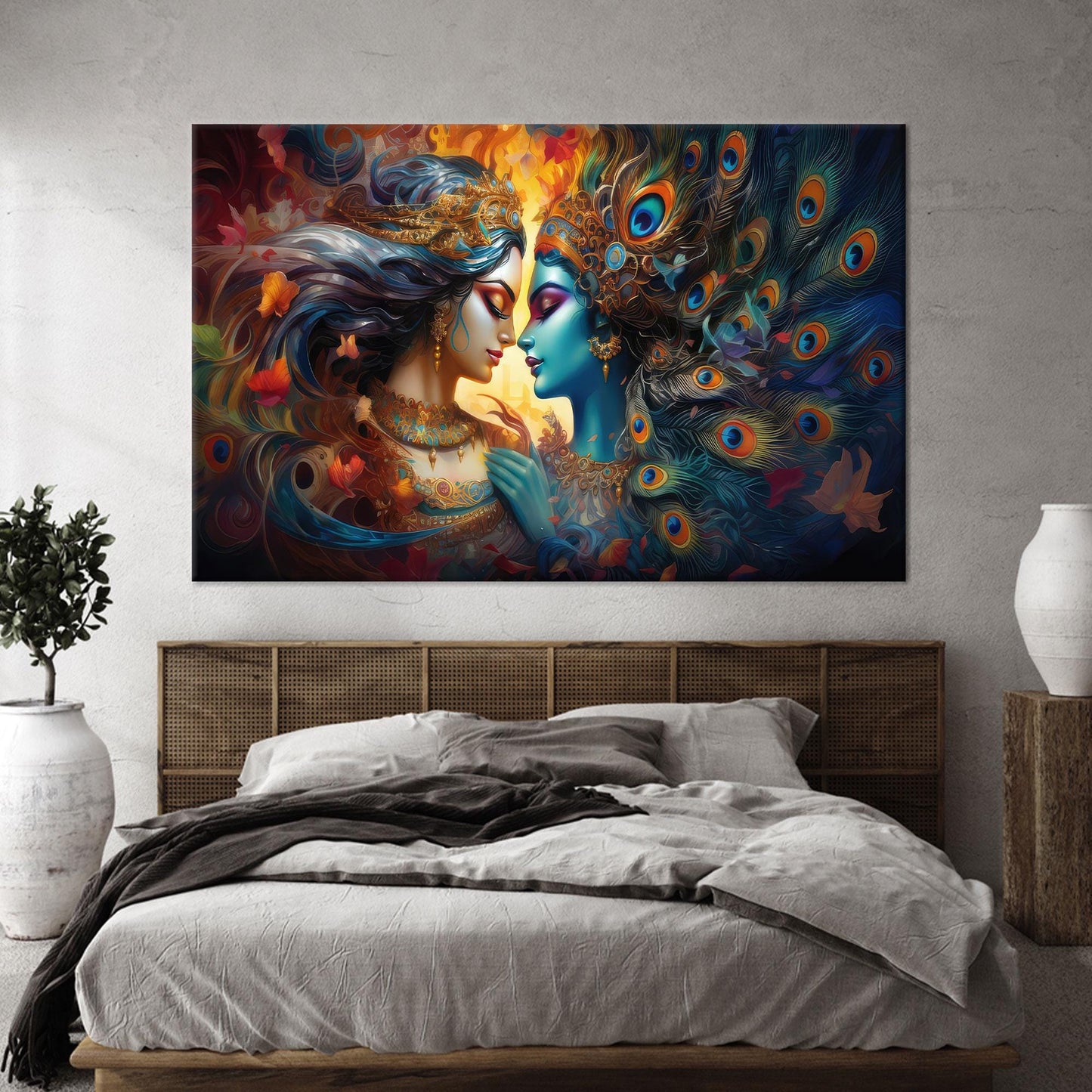 3D Krishna Radha Hindu Minimalist Canvas Print