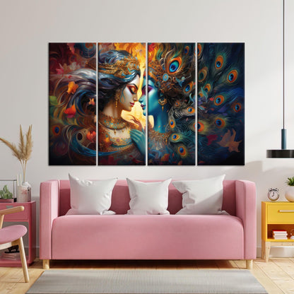 3D Krishna Radha Hindu Minimalist Canvas Print