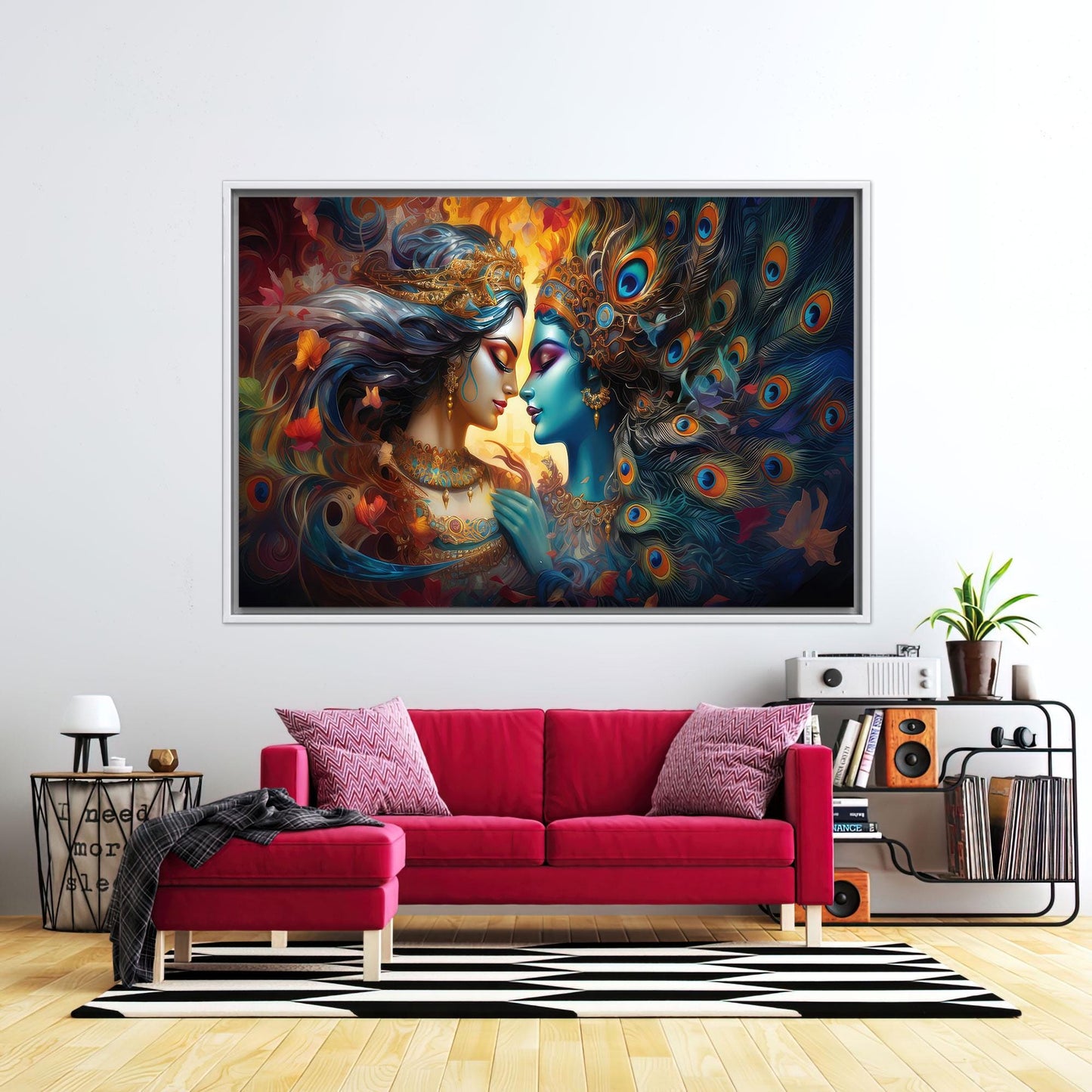 3D Krishna Radha Hindu Minimalist Canvas Print