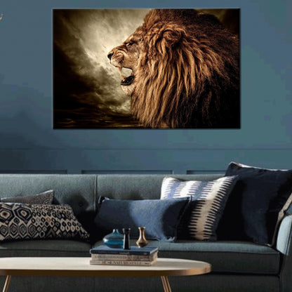Roaring Lion Art Canvas Print - Loft Canvas Decor for Man Cave, Animal Wall Hangings, Personalized