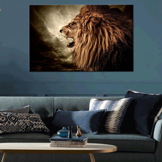 Roaring Lion Art Canvas Print - Loft Canvas Decor for Man Cave, Animal Wall Hangings, Personalized