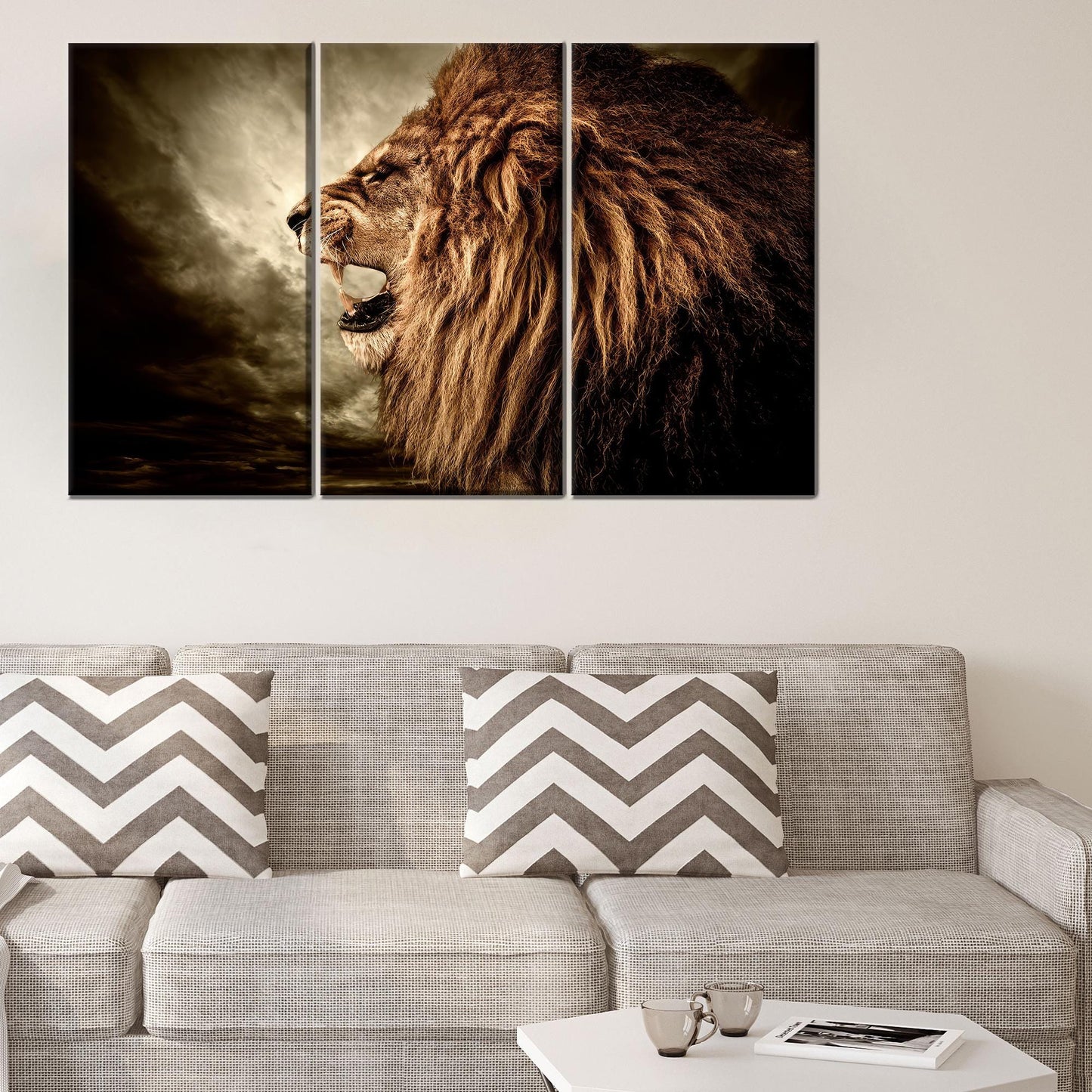 Roaring Lion Art Canvas Print - Loft Canvas Decor for Man Cave, Animal Wall Hangings, Personalized