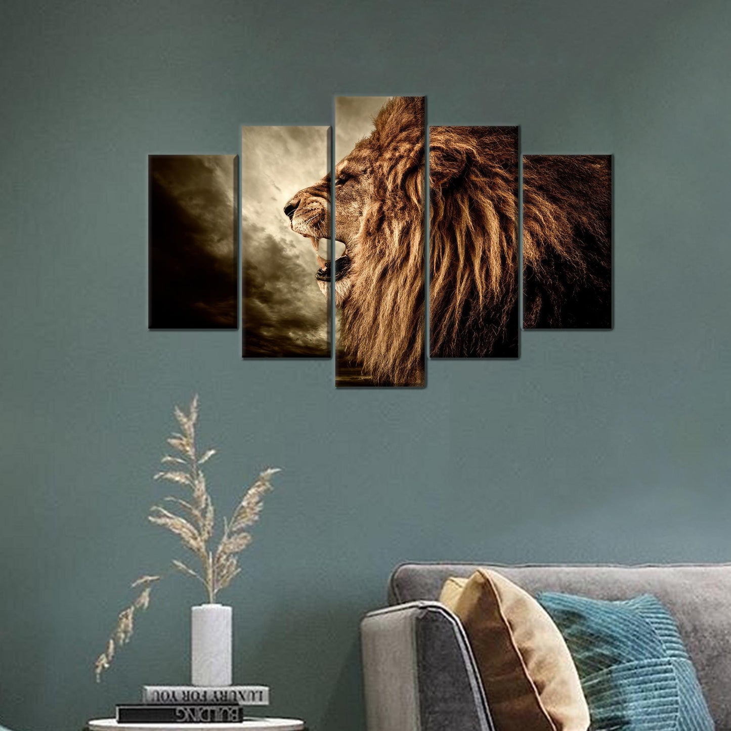 Roaring Lion Art Canvas Print - Loft Canvas Decor for Man Cave, Animal Wall Hangings, Personalized