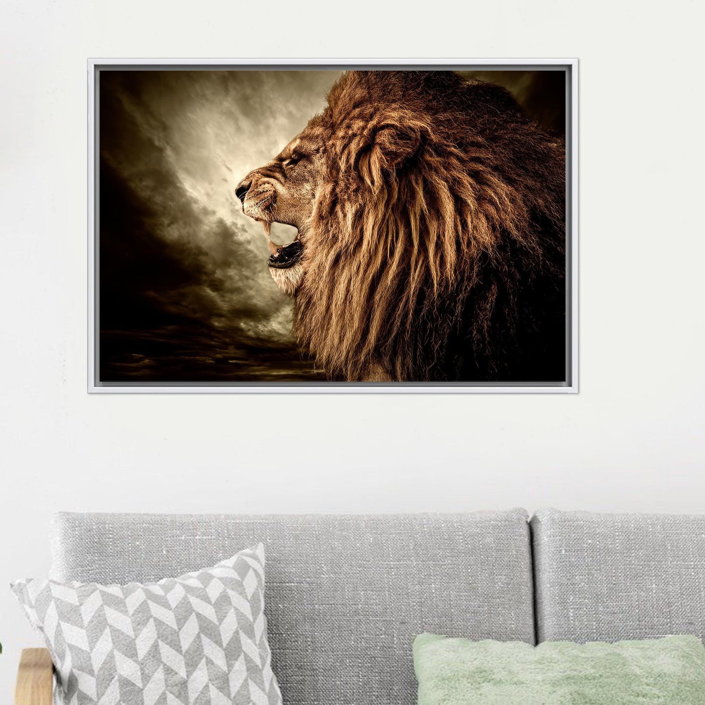 Roaring Lion Art Canvas Print - Loft Canvas Decor for Man Cave, Animal Wall Hangings, Personalized
