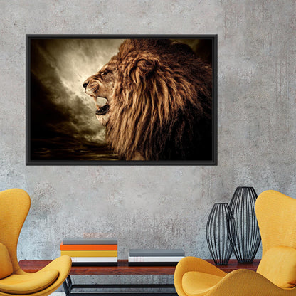 Roaring Lion Art Canvas Print - Loft Canvas Decor for Man Cave, Animal Wall Hangings, Personalized