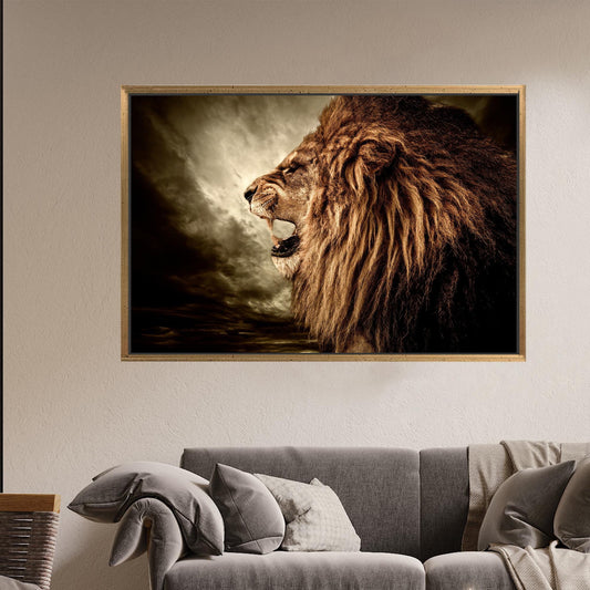 Roaring Lion Art Canvas Print - Loft Canvas Decor for Man Cave, Animal Wall Hangings, Personalized