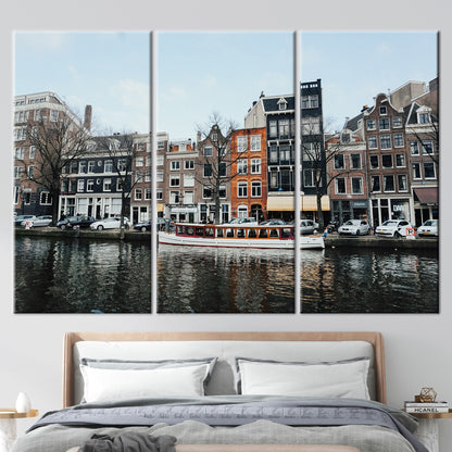 3D Amsterdam Canal Netherlands Winter Canvas Print