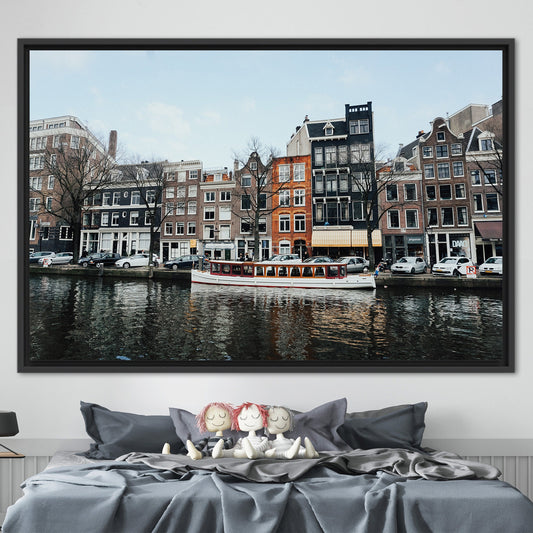 Modern 3D Amsterdam Canal Printed Canvas Wall Art - Netherlands Winter Scene Canvas Print