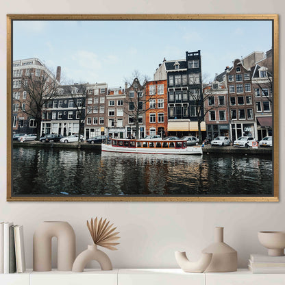 3D Amsterdam Canal Netherlands Winter Canvas Print