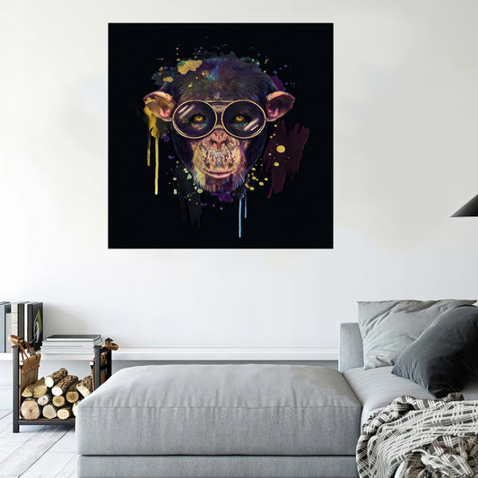 Modern Black Wise Monkey Artwork Canvas Print, Animal Wall Decor, Halloween Art, Large Modern Poster