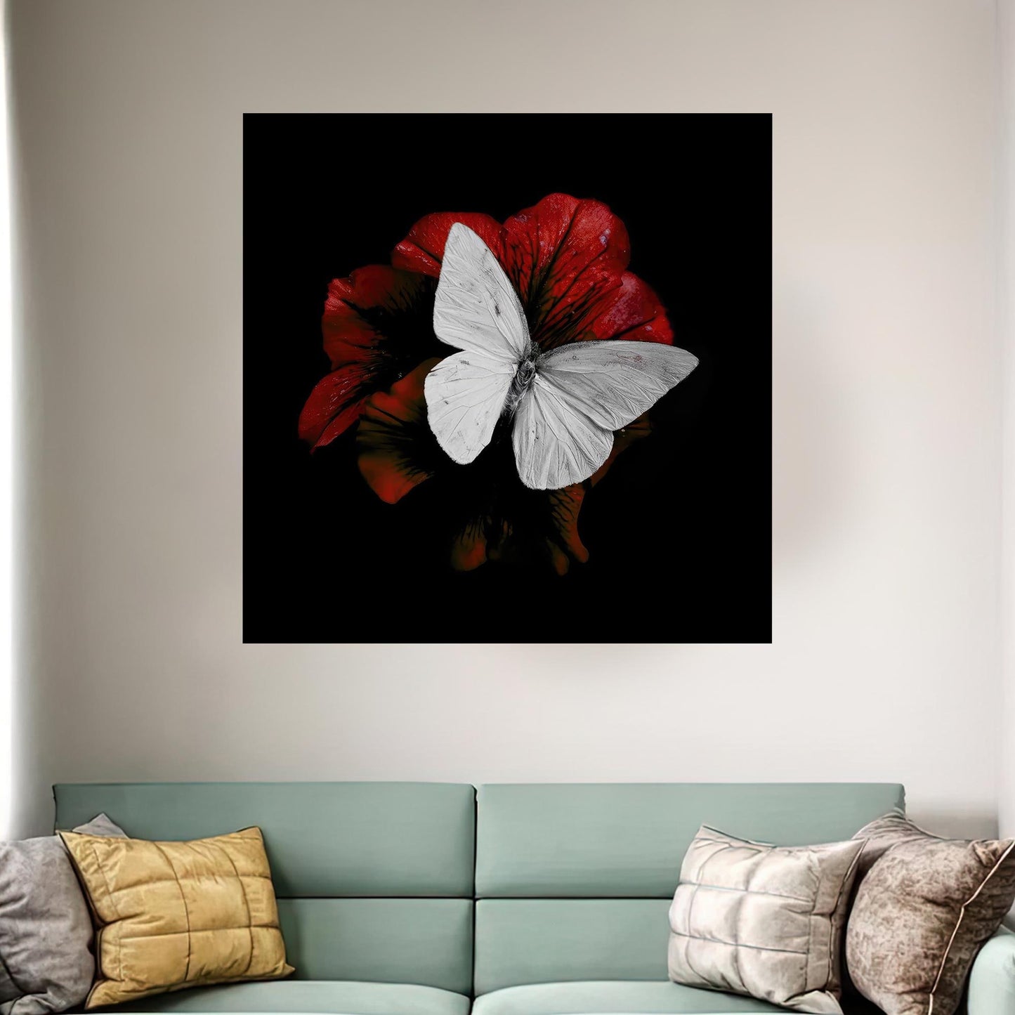 White Butterfly Red Flower 3D Canvas Print