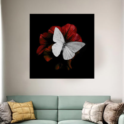 White Butterfly Red Flower 3D Canvas Print