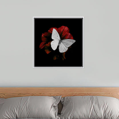 White Butterfly Red Flower 3D Canvas Print