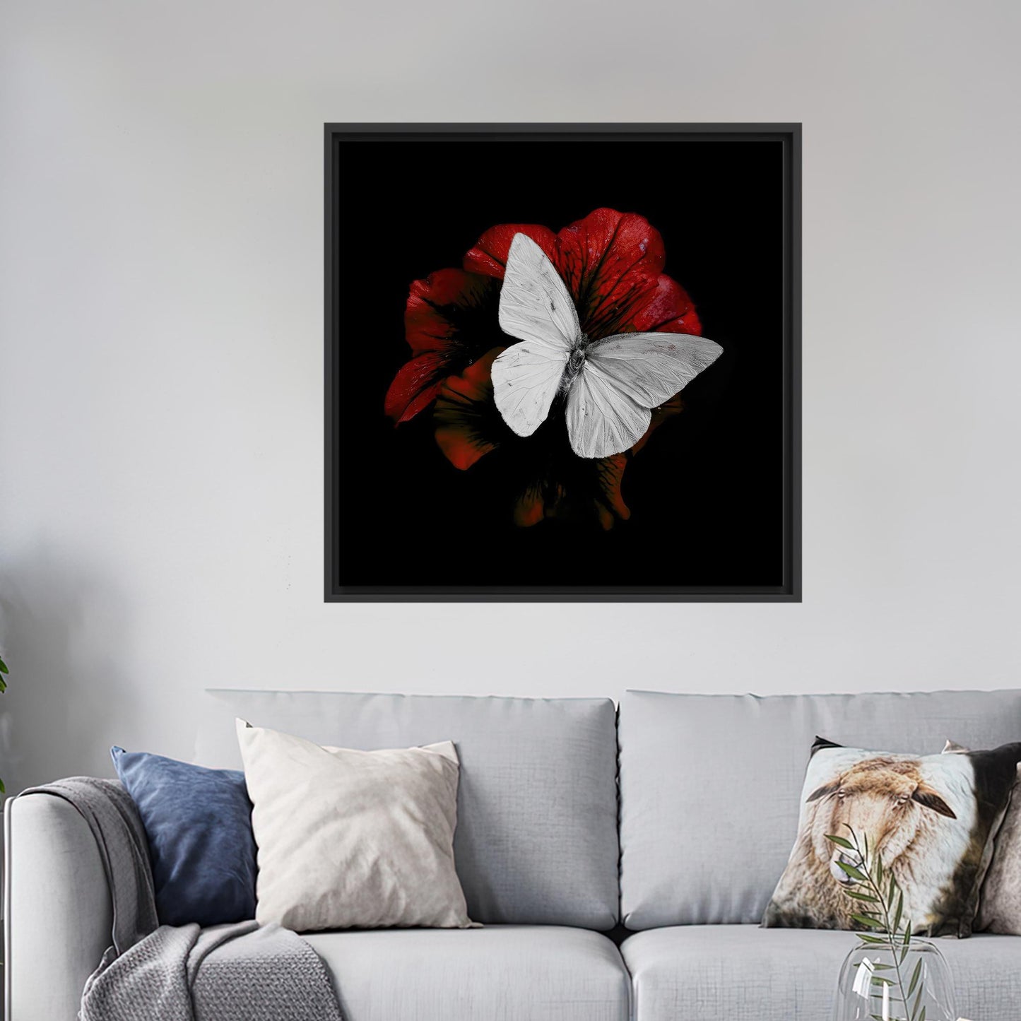 White Butterfly Red Flower 3D Canvas Print