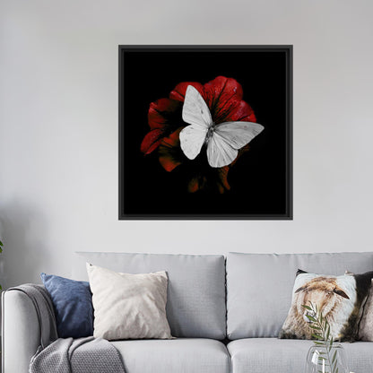 White Butterfly Red Flower 3D Canvas Print
