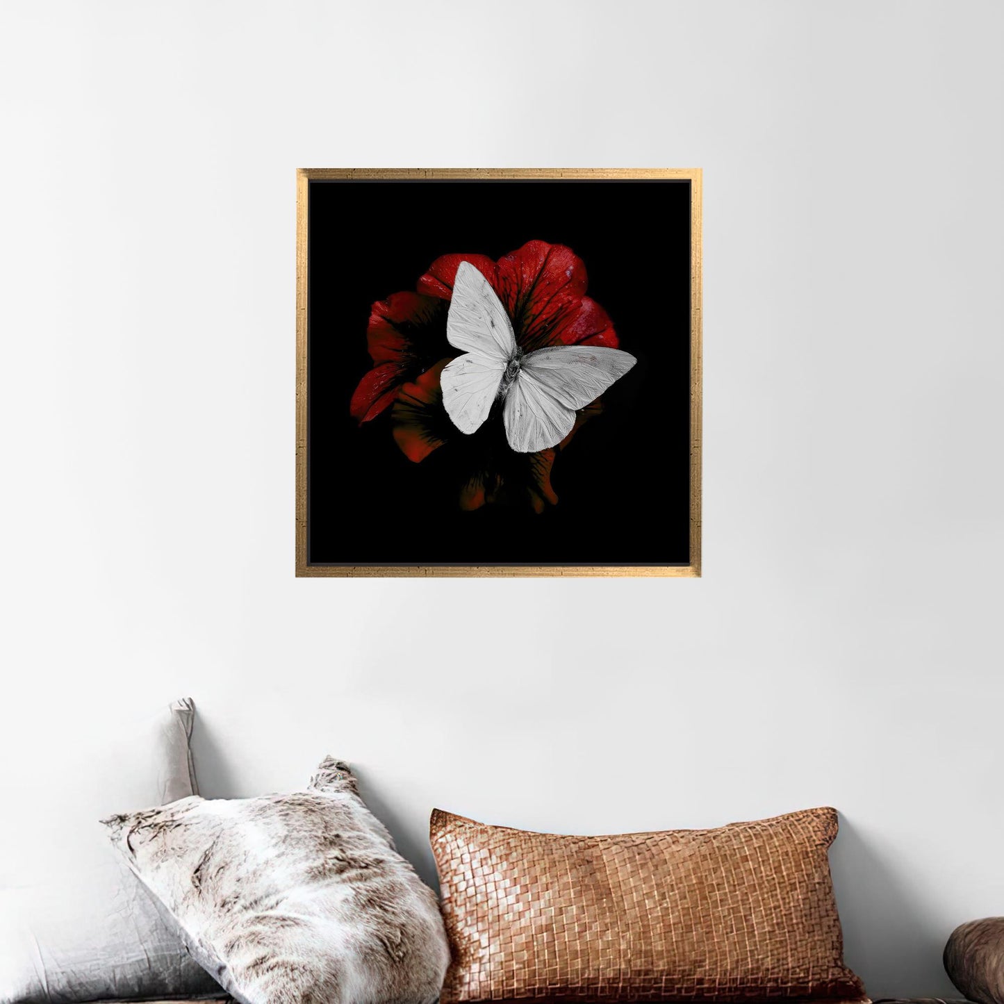 White Butterfly Red Flower 3D Canvas Print