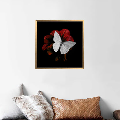 White Butterfly Red Flower 3D Canvas Print