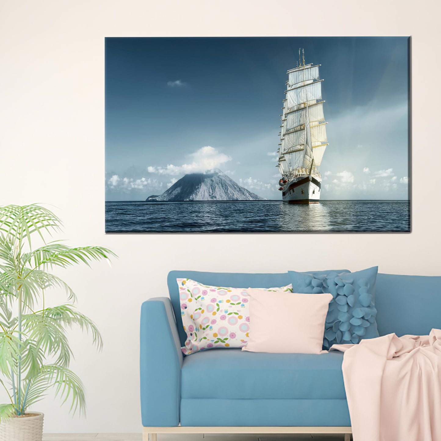 Elegant Sea Canvas Art: Personalized Sailing Yacht Canvas Poster for Couples, Cruises Art, and