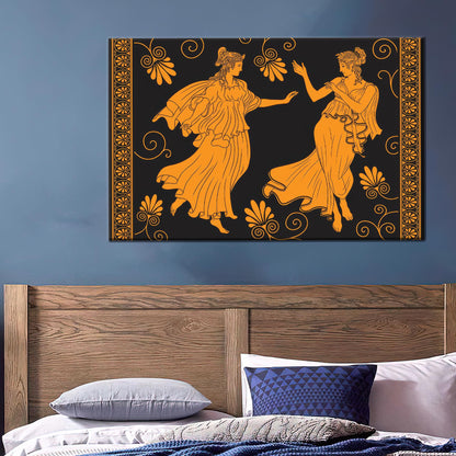 Floral Greek Girls Tunics Ancient Canvas Print