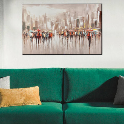 Modern People with Umbrellas Canvas Gift, Abstract Office Art, Personalized Baby Girl Gift