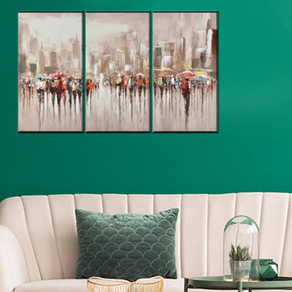 Modern People with Umbrellas Canvas Gift, Abstract Office Art, Personalized Baby Girl Gift