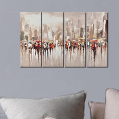Modern People with Umbrellas Canvas Gift, Abstract Office Art, Personalized Baby Girl Gift