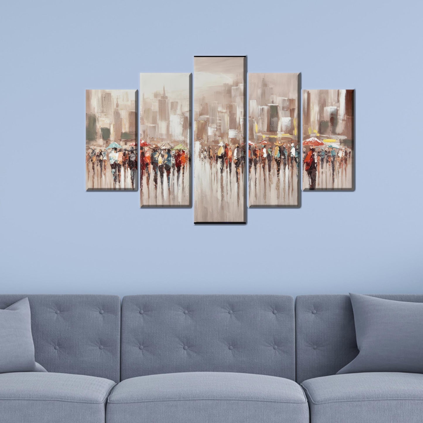 Modern People with Umbrellas Canvas Gift, Abstract Office Art, Personalized Baby Girl Gift