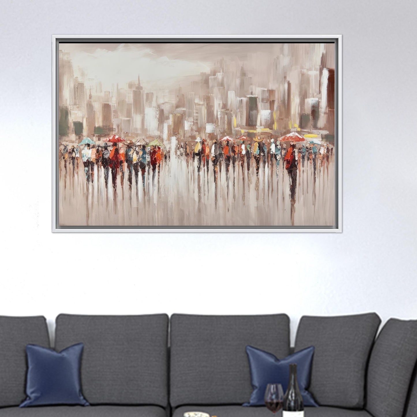 Modern People with Umbrellas Canvas Gift, Abstract Office Art, Personalized Baby Girl Gift