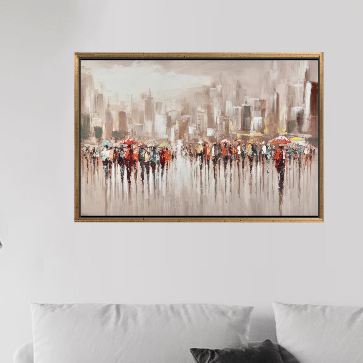 Modern People with Umbrellas Canvas Gift, Abstract Office Art, Personalized Baby Girl Gift