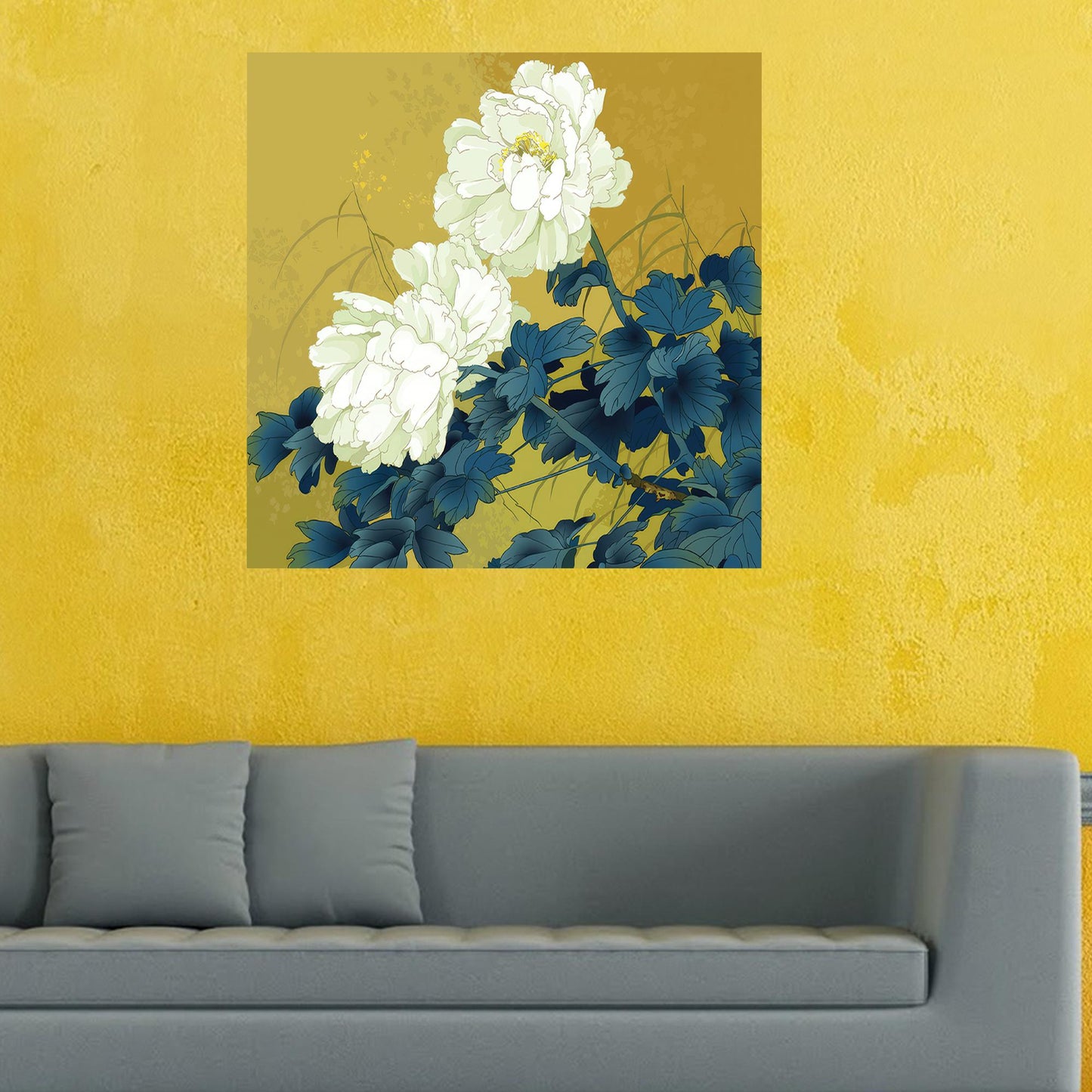 Japanese Flowers Floating Abstract Canvas Print
