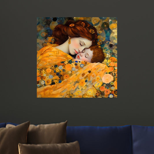 Gustav Klimt Canvas Art: Mother and Child Printed Reproduction Canvas Gift, Trendy Wall Decoration