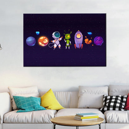 Space Pattern Astronaut Kids 3D Canvas Print