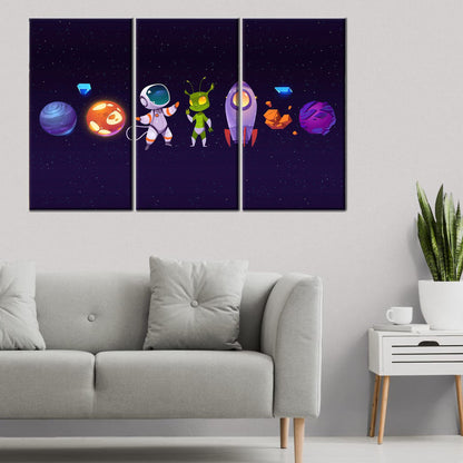 Space Pattern Astronaut Kids 3D Canvas Print