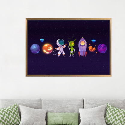 Space Pattern Astronaut Kids 3D Canvas Print