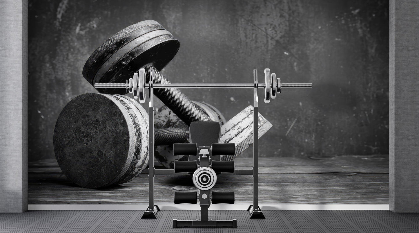 Modern Black Industrial Dumbbell Wall Mural for Gym Room Decor, Fitness Wallpaper, Sport Wall Art