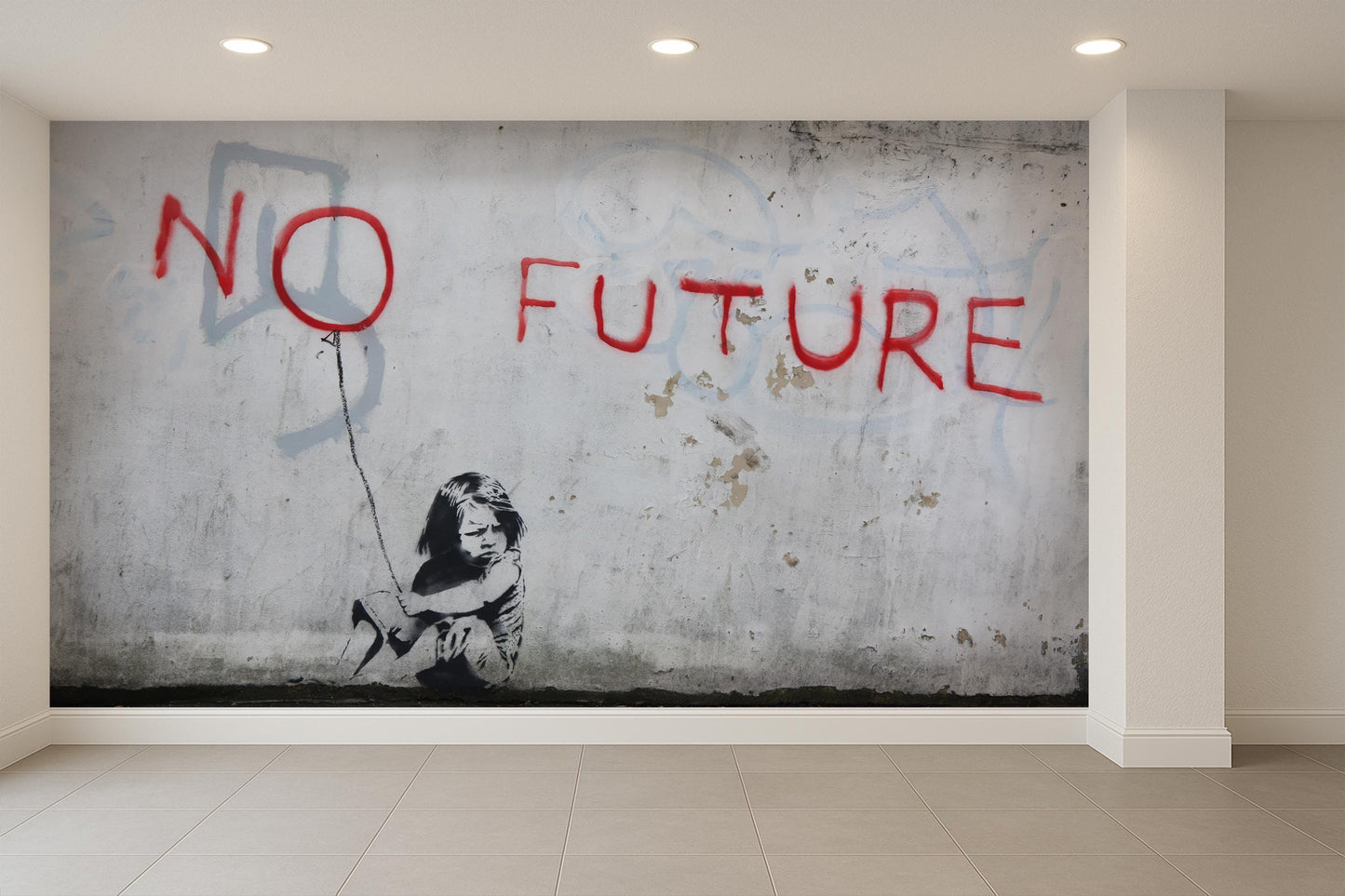 No Future Street Art Wall Mural, Banksy Style Graffiti Wallpaper, Urban Protest Wall Decor