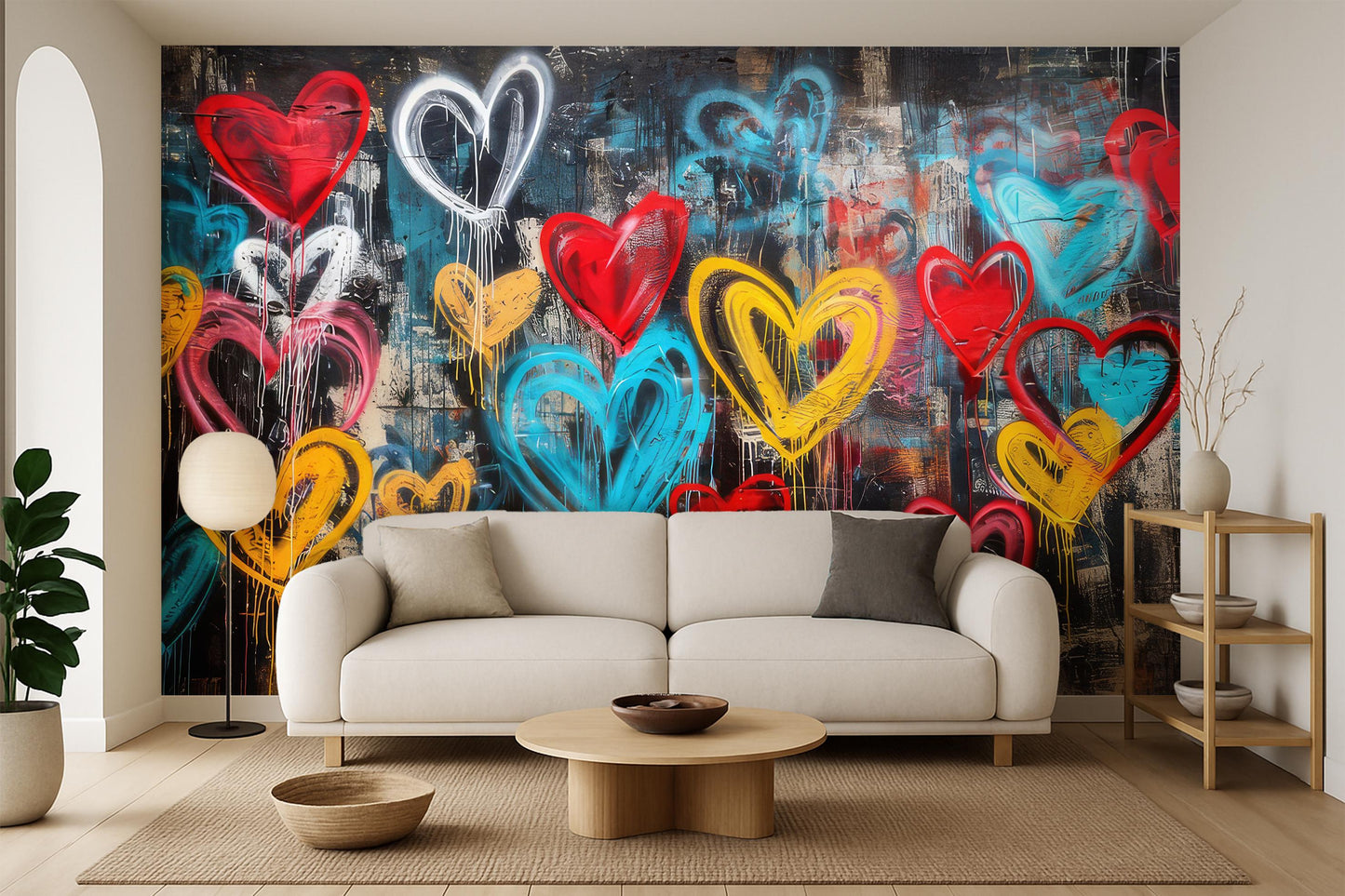 Graffiti Heart Wall Mural: Vibrant Urban Street Art Wallpaper for Bedroom or Studio