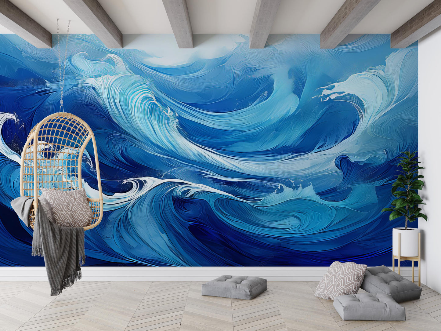 Modern Blue Swirl Water Wallpaper, Abstract Ocean Wave Wall Mural for Spa or Living Room