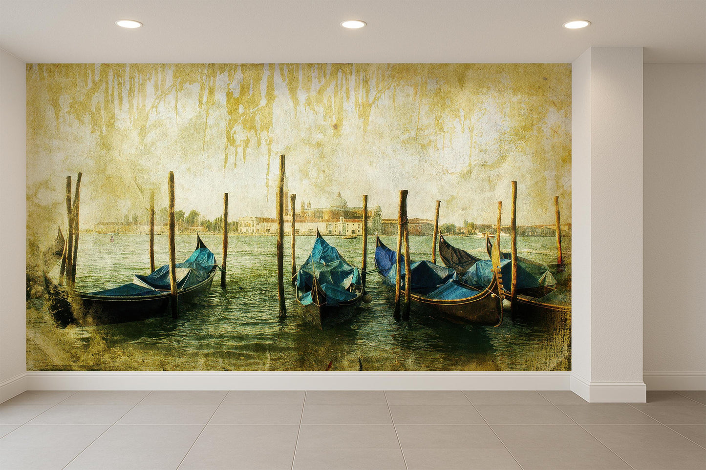 Venice Gondola Wallpaper Mural, Watercolor Canal Scene